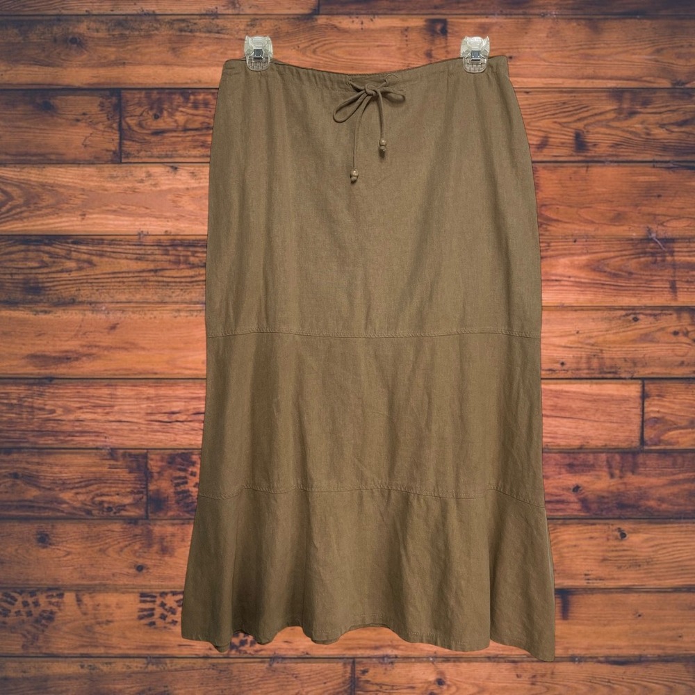 5‎ for $25🔥First Option Vintage Fairy Core Tan Linen Blend Skirt Size 12